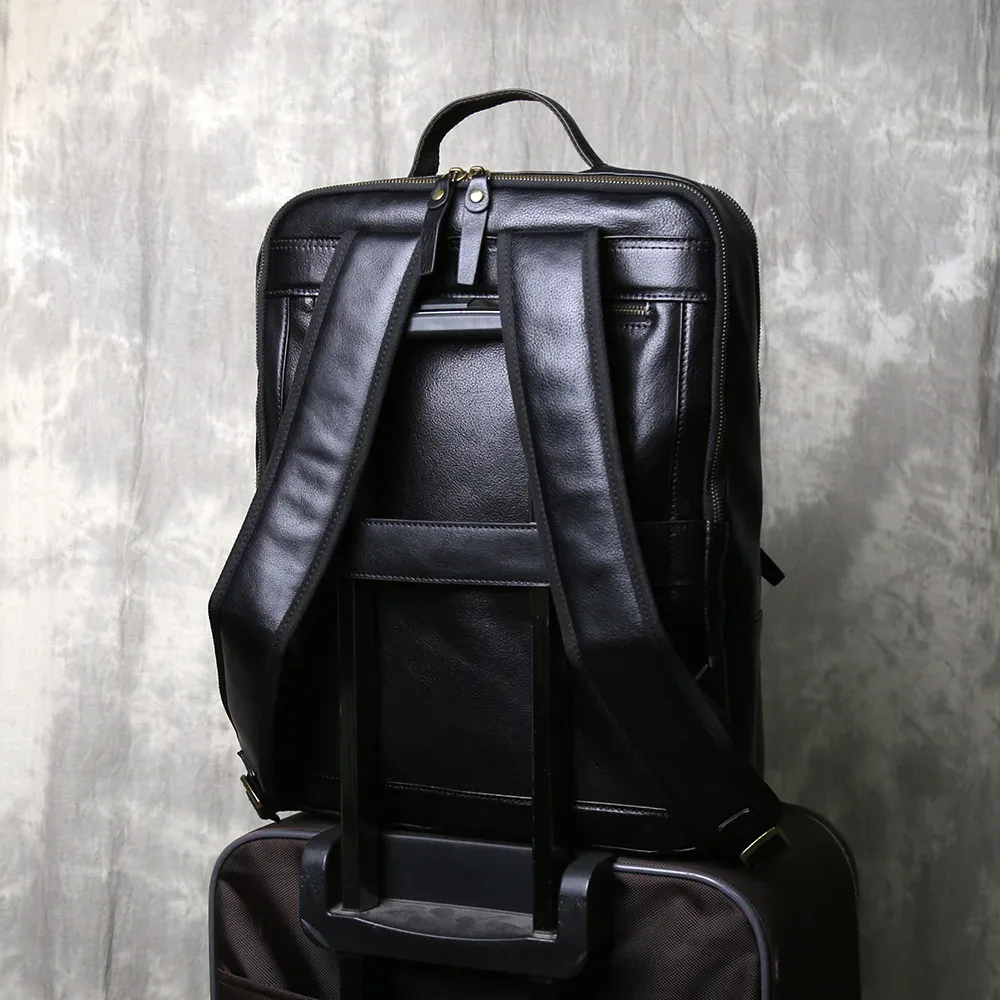 Sac à dos vintage en cuir pleine fleur pour homme, grande capacité, pour ordinateur portable, décontracté, professionnel, en cuir huilé, double bandoulière