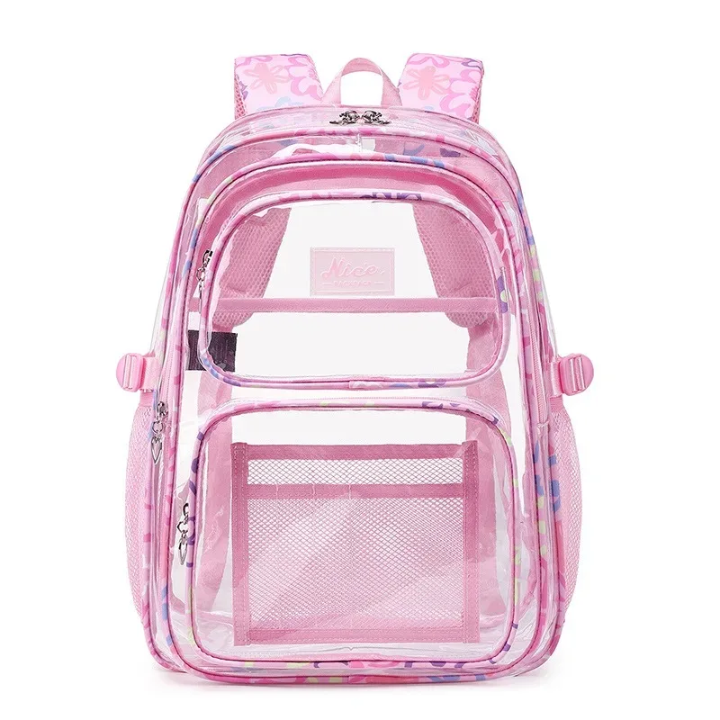 Sac à dos transparent en PVC pour adolescentes, sacs d'école pour étudiantes, sac à dos de sport décontracté, grande capacité, imperméable, sac à dos de voyage pour la plage