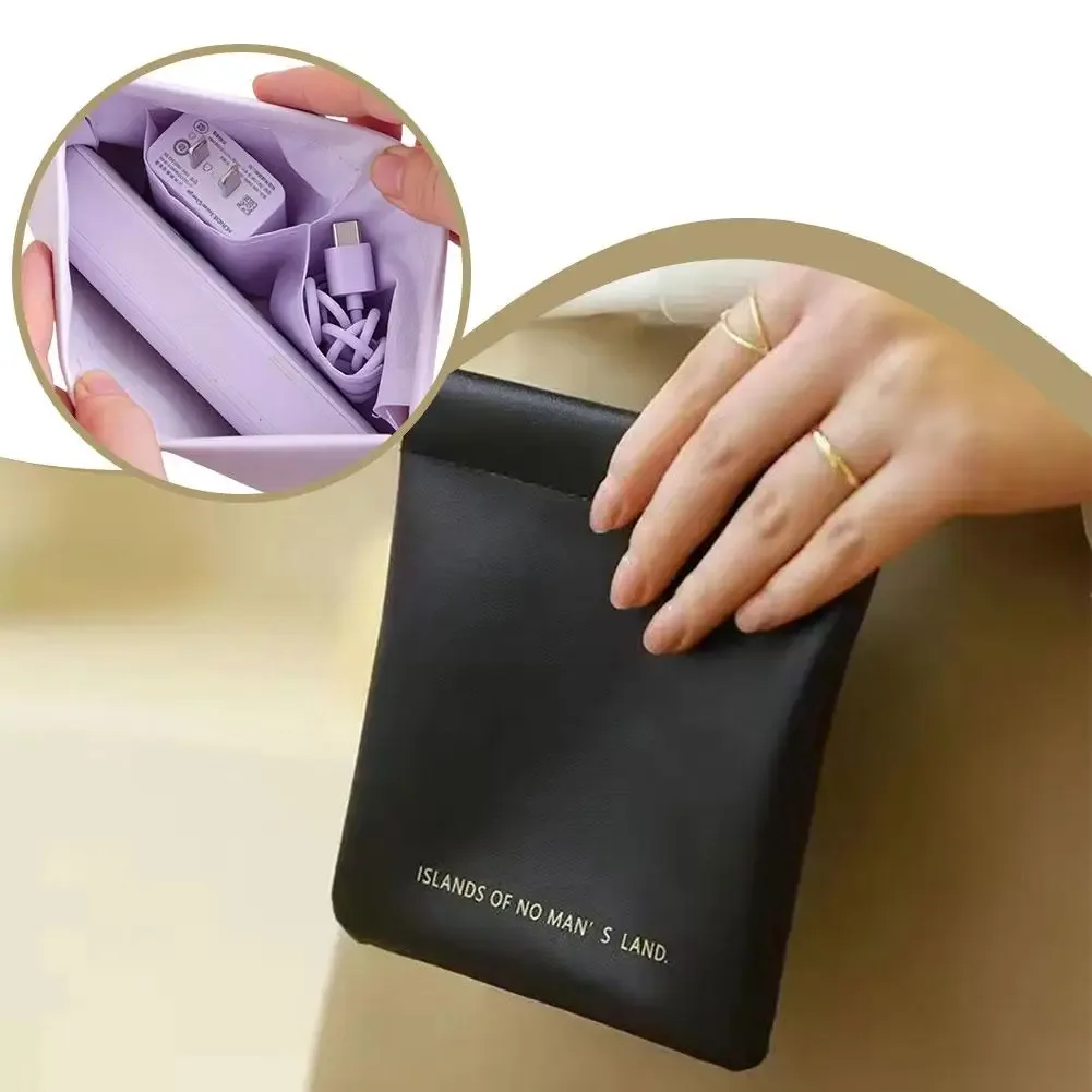 mini sac de rangement automatique à ressort en silicone, pochette de maquillage portable, étanche, pour écouteurs, chargeurs et câbles