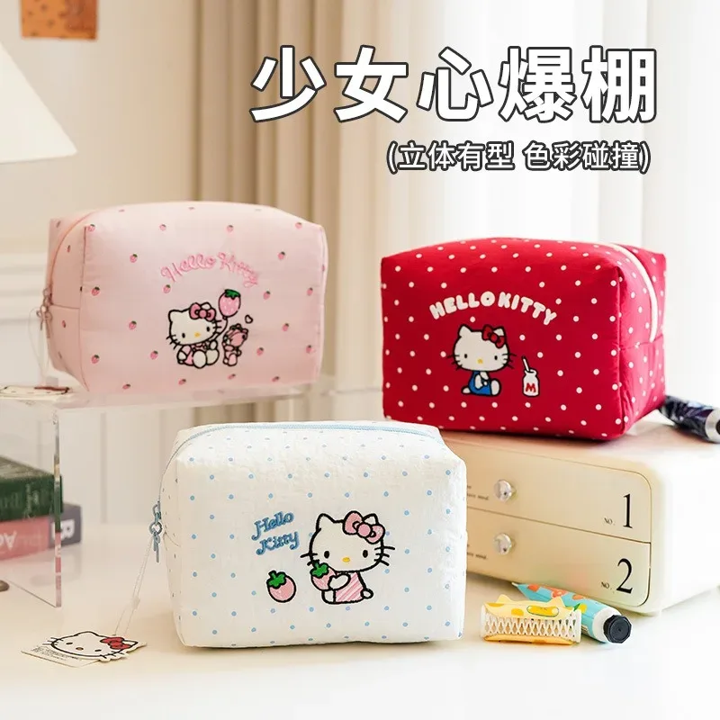 véritable trousse de maquillage minimaliste hellokitty, fraîche et douce, mignonne, en forme de chat, sac de rangement portable.