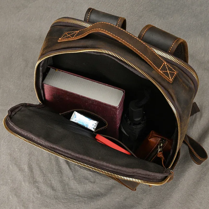 sac à dos de voyage vintage en cuir à double fermeture éclair pour homme, sacoche de voyage faite à la main