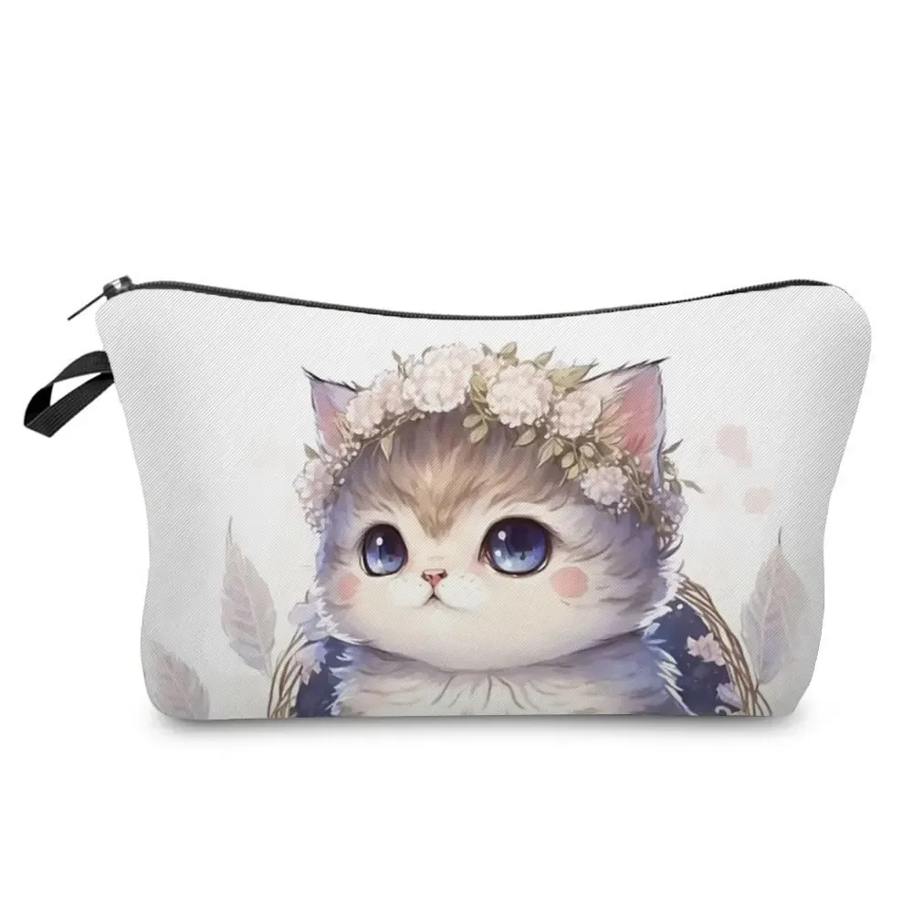 trousse à cosmétiques avec imprimé chat animal de dessin animé 3d pour femme, mini trousse de maquillage décontractée, étui à crayons personnalisé, extérieur, plage, voyage, mignon