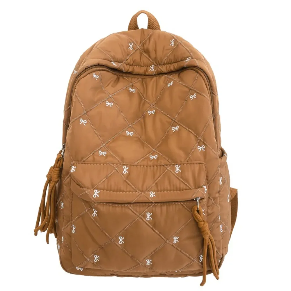 sac à dos léger en nylon avec nœud brodé, style preppy, sac à dos portable pour étudiants, idéal pour l'école et les activités de plein air.