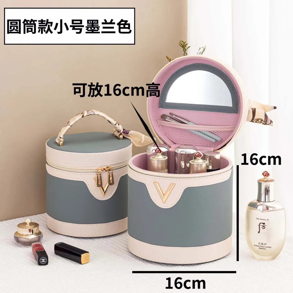 sac seau à motif litchi, trousse de maquillage grande capacité avec poignée, sac de maquillage multifonctionnel, imperméable, portable, vente en gros