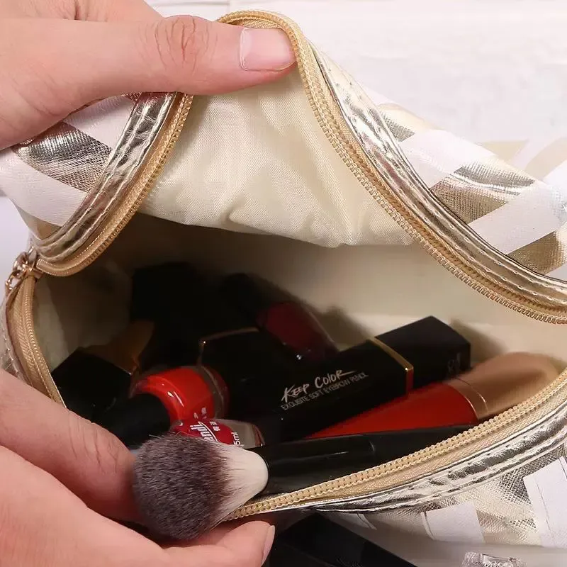 sac à cosmétiques portatif rayé, sac de rangement portable étanche de grande capacité, sac de lavage portable