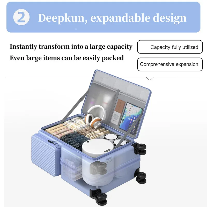 valise de voyage à ouverture latérale 2025 – nouvelle grande capacité, multifonctionnelle, extensible, bagage à main 20 pouces