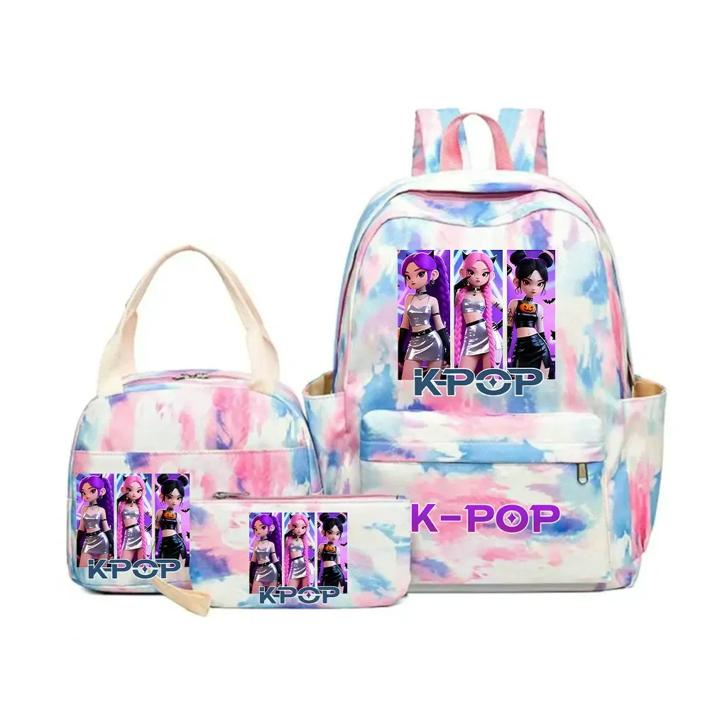 ensemble de sacs à dos scolaires pour enfants et adolescents, imprimé kpop demon hunters, sac à dos coloré pour étudiantes avec sac à lunch, 3 pièces/ensemble