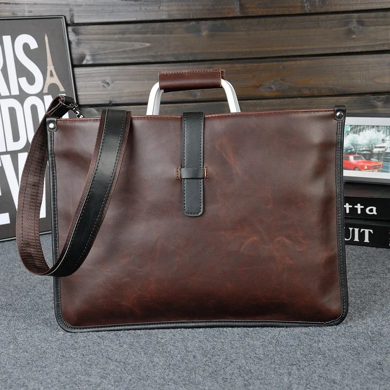 Sacoche d'affaires tendance pour homme en cuir Crazy Horse, sac à main, sac bandoulière, sacoche de luxe pour ordinateur portable