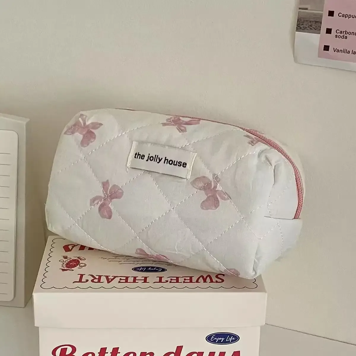 trousse de maquillage grande capacité avec imprimé nœud, sac de rangement pour cosmétiques et articles divers, organiseur de voyage pour articles de toilette, pochette neceser, trousse à maquillage