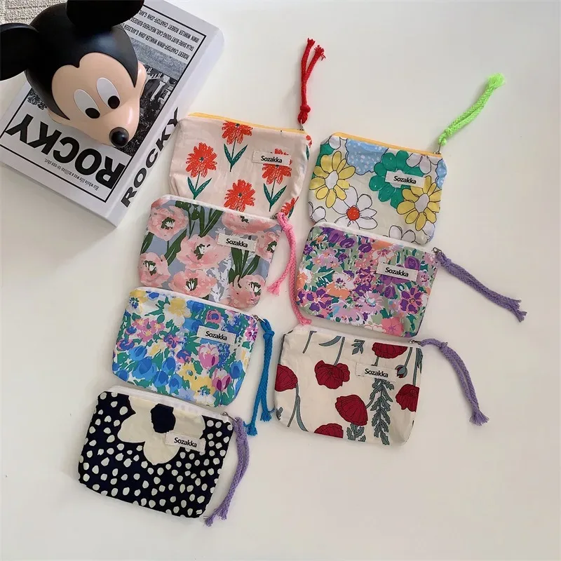 Kawaii – porte-monnaie Portable de voyage à fleurs, sac de rangement de rouge à lèvres cosmétique, sacs à main de maquillage pour femmes, organisateur de portefeuille, petites pochettes