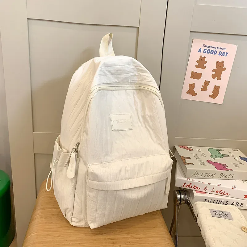 cartable d'étudiant fille léger en nylon rayé grande capacité sac à dos étanche frais sac de voyage porté à la main
