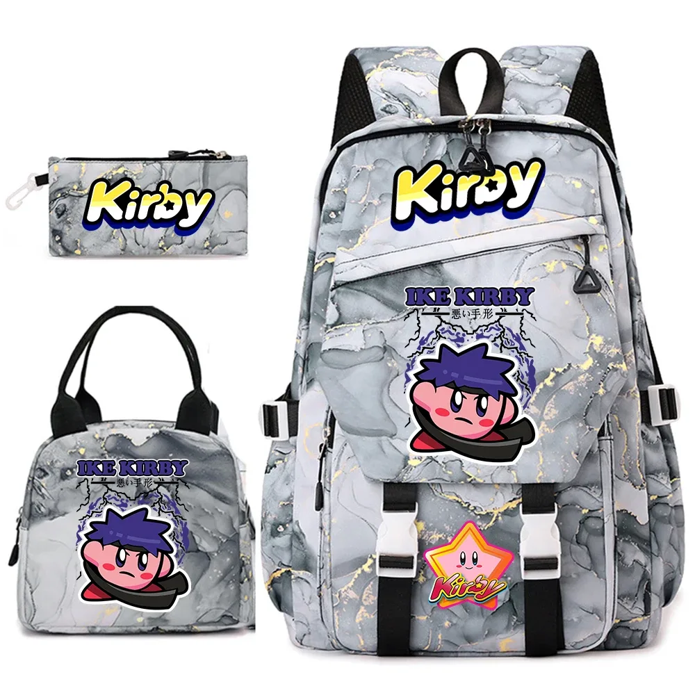 ensemble de sacs à dos pour étudiantes avec imprimé kirby, sac à déjeuner et trousse à crayons, sac à dos scolaire léger
