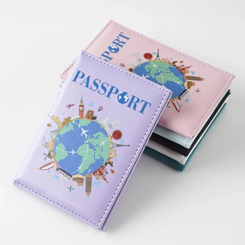 Couvertures de passeport pour femmes et hommes, porte-passeport imprimé de dessin animé, Clips pour billets de vol, porte-carte de crédit bancaire, organisateur de voyage pour passeport