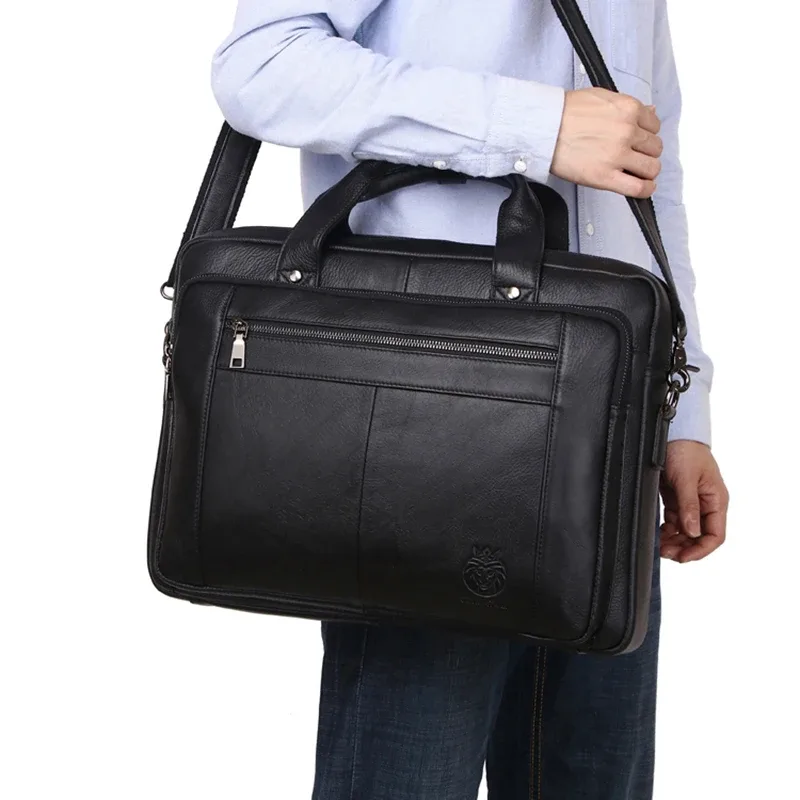 schlatum sac d'ordinateur de bureau en cuir véritable pour hommes, porte-documents d'affaires, sacs à main de luxe noirs, porte-documents pour ordinateur portable, 16"