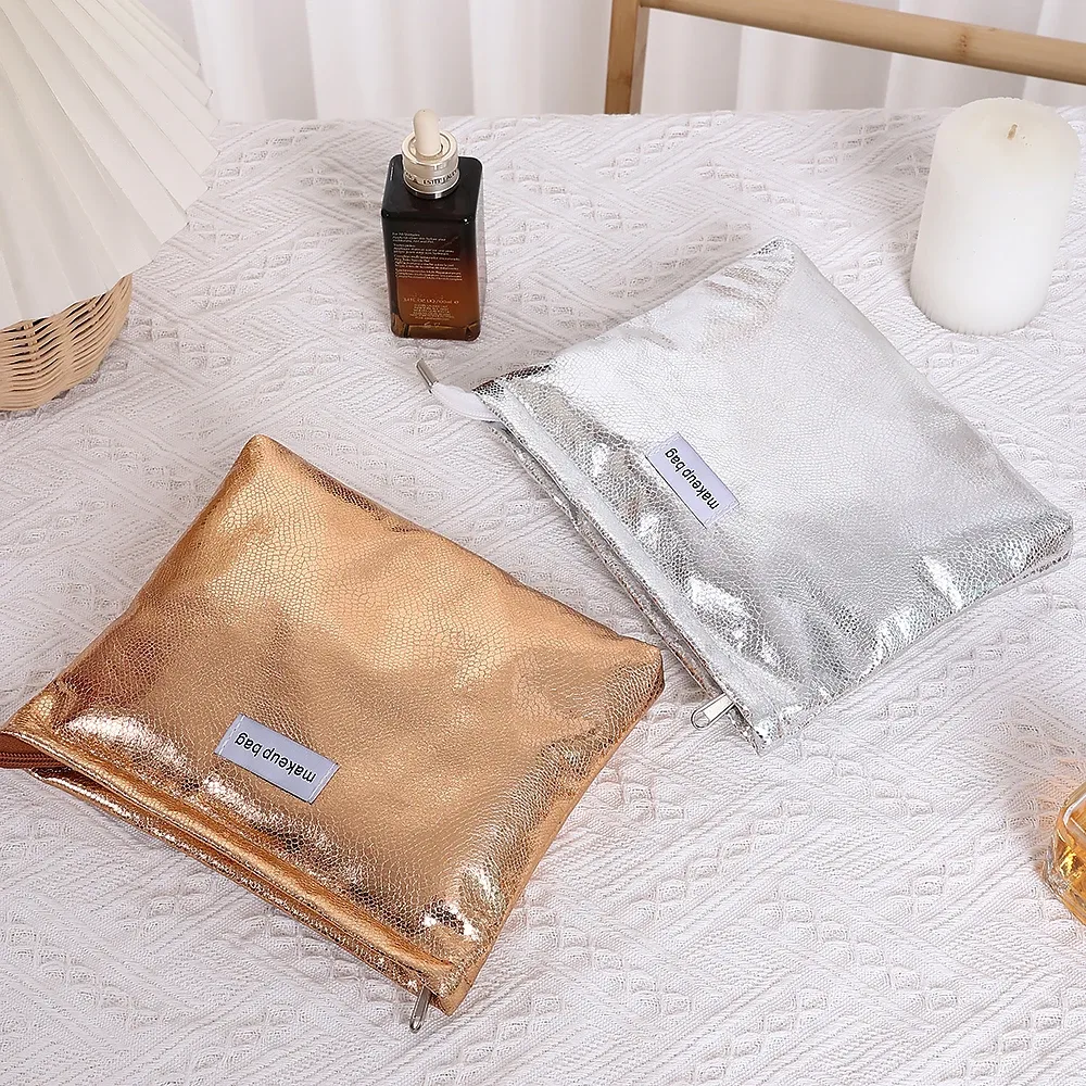 pochette de maquillage à paillettes brillantes 4 couleurs, sac à main portable pour femmes, rangement d'articles de toilette cosmétiques, pochette organisateur doré, sac à fermeture éclair