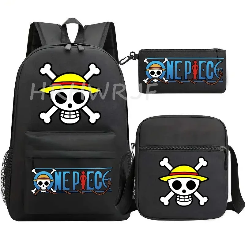 sac à dos anime one piece monkey d. luffy, grande capacité, décontracté, pour étudiants, sac d'école, 3 pièces, léger, pour femmes et hommes, voyage, mochilas décontractées