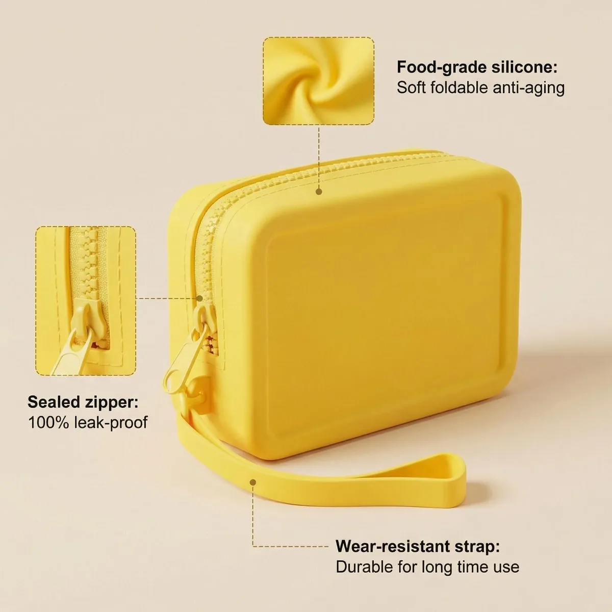 pochette cosmétique en silicone souple, résistante à l'usure, facile à nettoyer, organiseur portable pour maquillage et articles de toilette, idéal pour les voyages quotidiens, cadeau pour les femmes et les amateurs de voyage