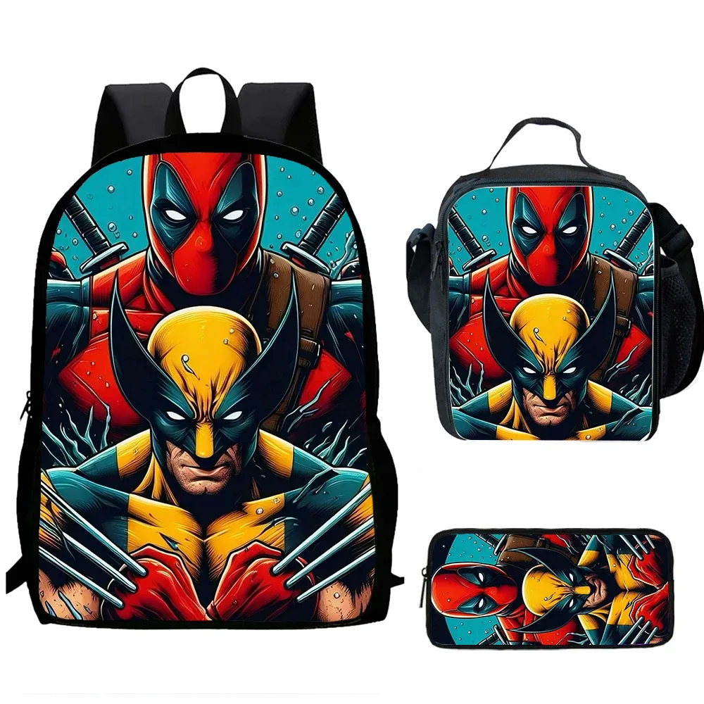 classique populaire d-deadpool w-wolverine imprimer 1/3 pièces/ensemble étudiant sacs d'école sac à dos pour ordinateur portable sac à dos avec sac à déjeuner porte-crayon