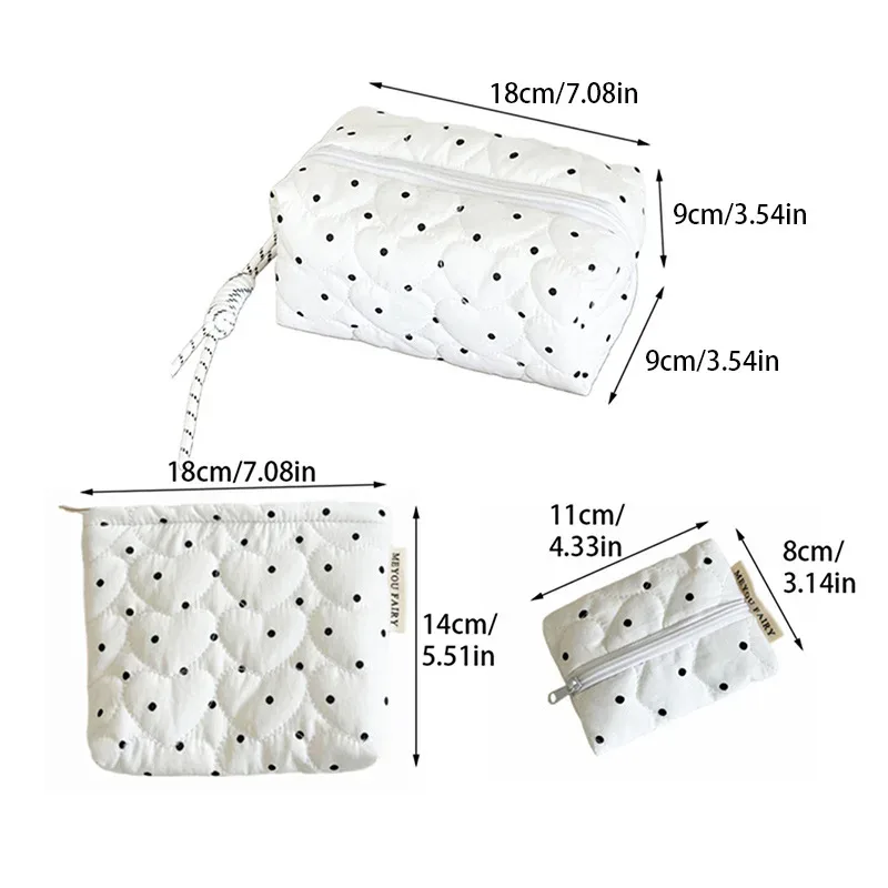 nouveau sac de maquillage à points blancs pour femmes et filles, petit grand pinceau à rouge à lèvres, pochette cosmétique, mini portefeuille portable, porte-monnaie