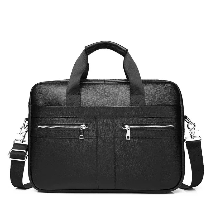 schlatum-étuis à bombes en cuir véritable pour hommes, sac d'ordinateur d'affaires de bureau, sacs à main vintage, étui à bombes pour ordinateur portable, 15.6 pouces