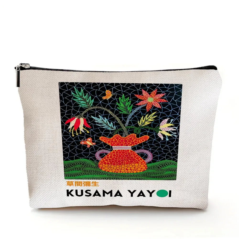 yayoi kusama pochette de maquillage japonais pop art à pois art design floral étui à cosmétiques mode dame beauté sac de rangement à la mode
