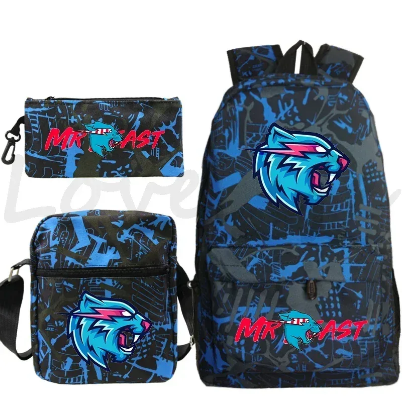 sac à dos d'école mr beast lightning cat pour garçons et filles, sacs d'école 3 pièces/ensemble, sac de voyage, sac à dos imprimé mr beast, mochila pour enfants, cadeau