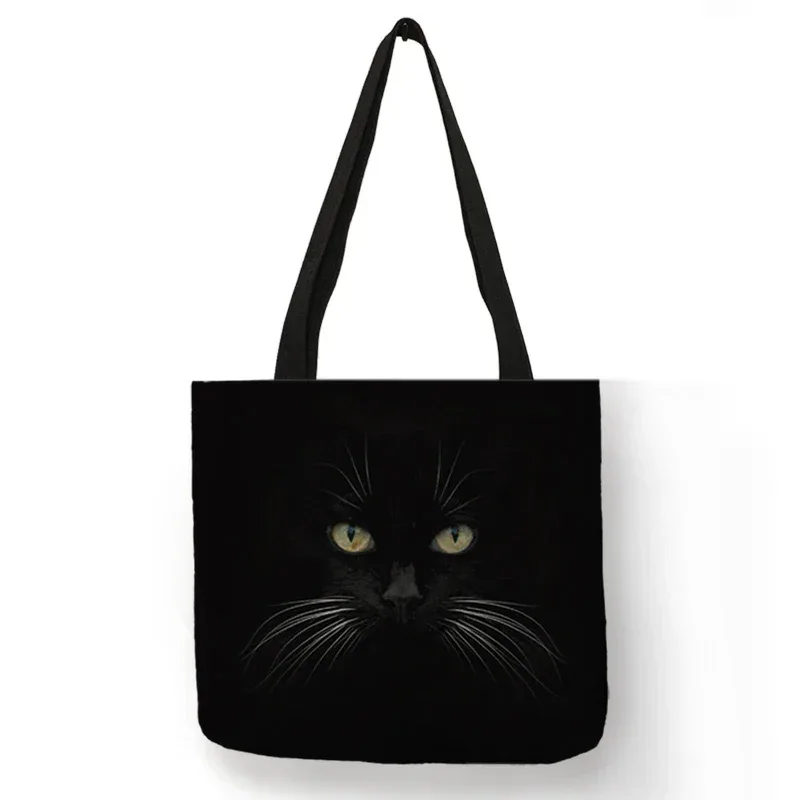 sac à bandoulière imprimé chat noir pour femmes, fourre-tout, sacs à main, peinture artistique animale, sac de shopping graphique pour boutique, supermarché, fourre-tout de plage