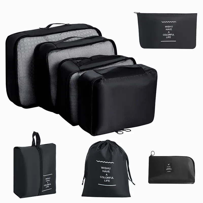 ensemble de rangement de voyage : sacs de rangement pour vêtements, chaussures, articles de toilette et maquillage, grande capacité, valise portable, sac de classification