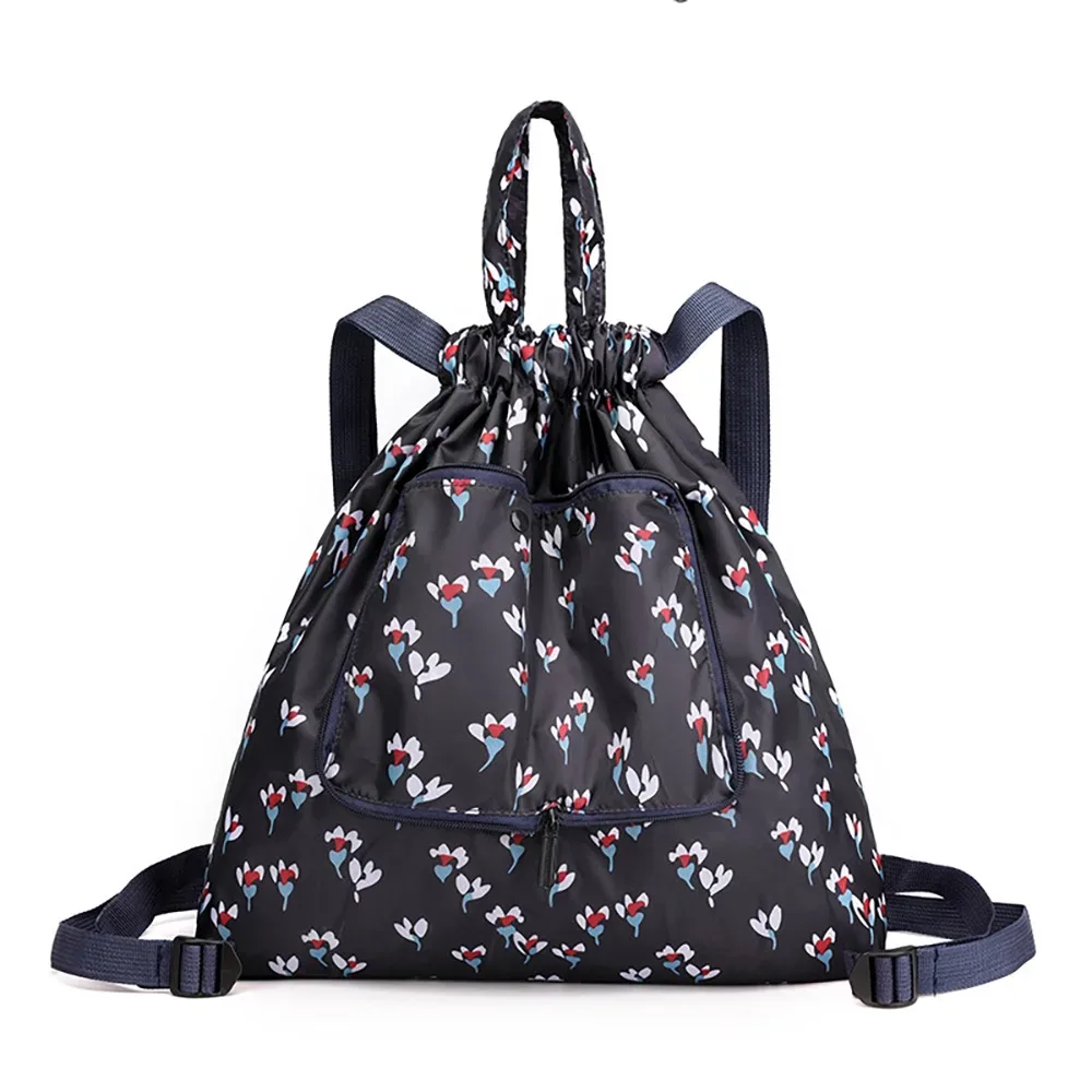 sac de courses multifonctionnel à fleurs, sac à cordon léger et portable, sac à dos plié en nylon animal, voyage