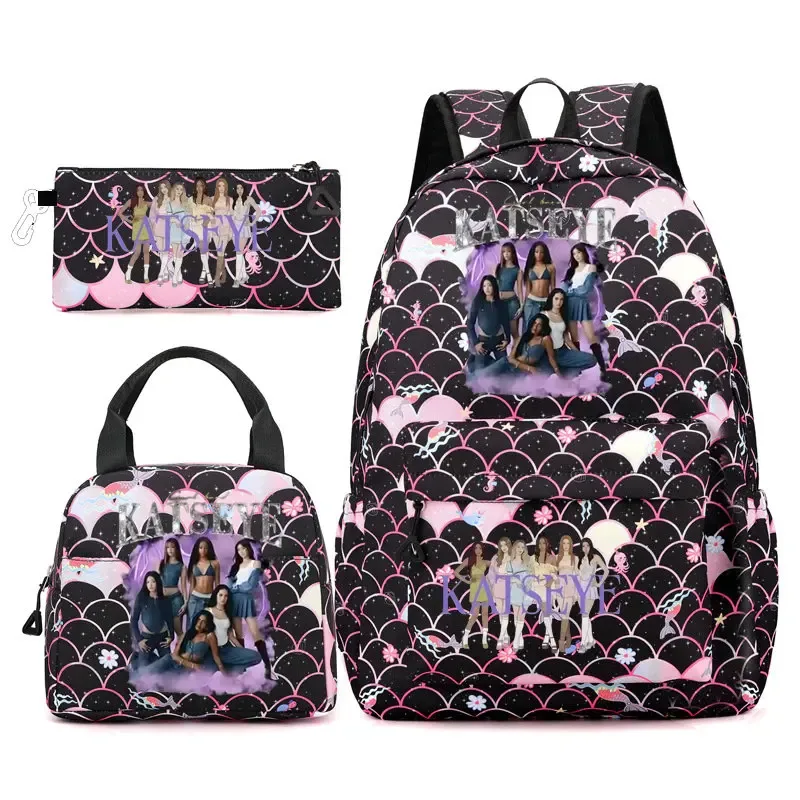 ensemble de sacs à dos katseye 3 pièces, sac à dos grande capacité pour étudiants avec sac à lunch et trousse à crayons, sac à dos décontracté et tendance