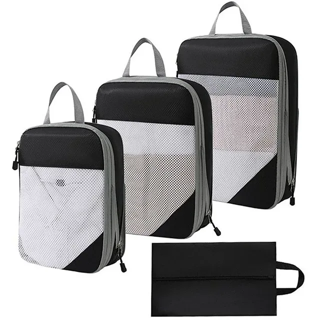 sac d'emballage de voyage portable, sac de rangement de compression de vêtements imperméables épaissis, sacs de voyage pour chaussures et vêtements, cube d'emballage, ensemble de 4 pièces