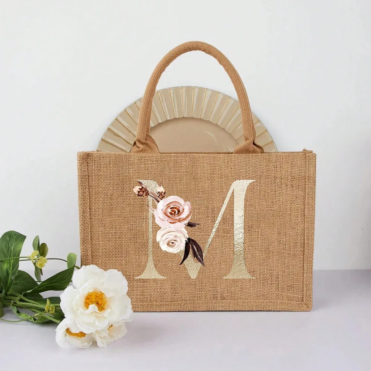 nouveau sac à main élégant en lin à motif lettres dorées, sac à main portable multifonctionnel, sac en lin, sac à main simple grande capacité, sac de rangement décontracté portable, sac de courses multifonctionnel, nouveau design, grande capacité, parfait pour le shopping