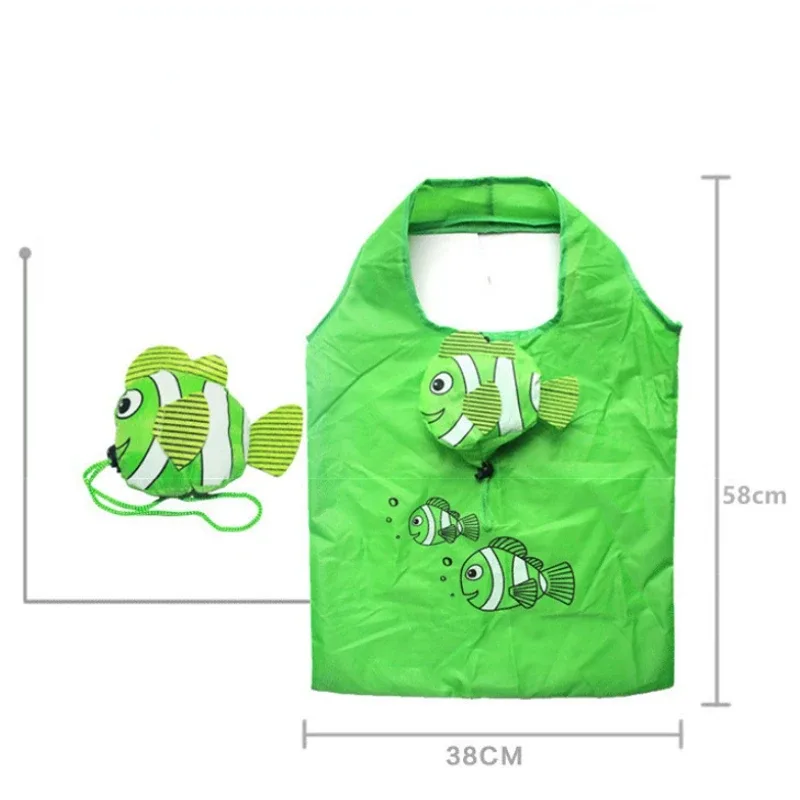 sac fourre-tout pliable de grande capacité, sac de rangement pliable, sac à main portable, sac à provisions réutilisable, dessin animé mignon, poisson clown, nylon
