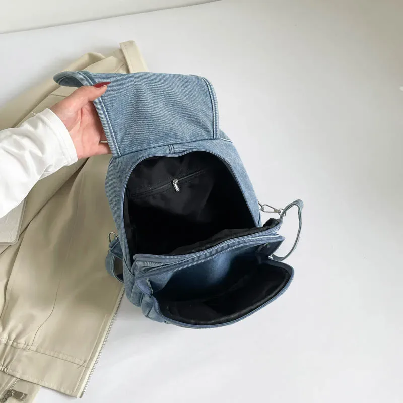 sac à dos rétro japonais en denim lavé pour femmes, simple et polyvalent, sac à dos décontracté pour étudiants, sac à dos en toile de style harajuku