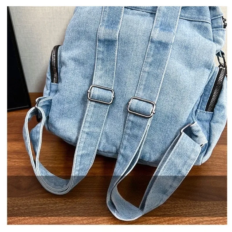 nouveau sac à dos en jean vintage 2026, sac moto multi-poches pour femme, sac à bandoulière au design original, sac d'école décontracté, sac à dos de voyage