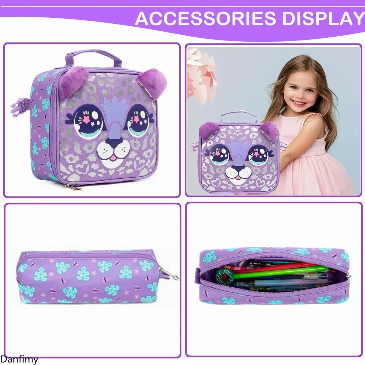 lot de 3 sacs à dos pour filles, sac d'école mignon avec boîte à lunch et trousse à crayons, sacs à dos pour enfants du primaire, sacs pour la rentrée scolaire