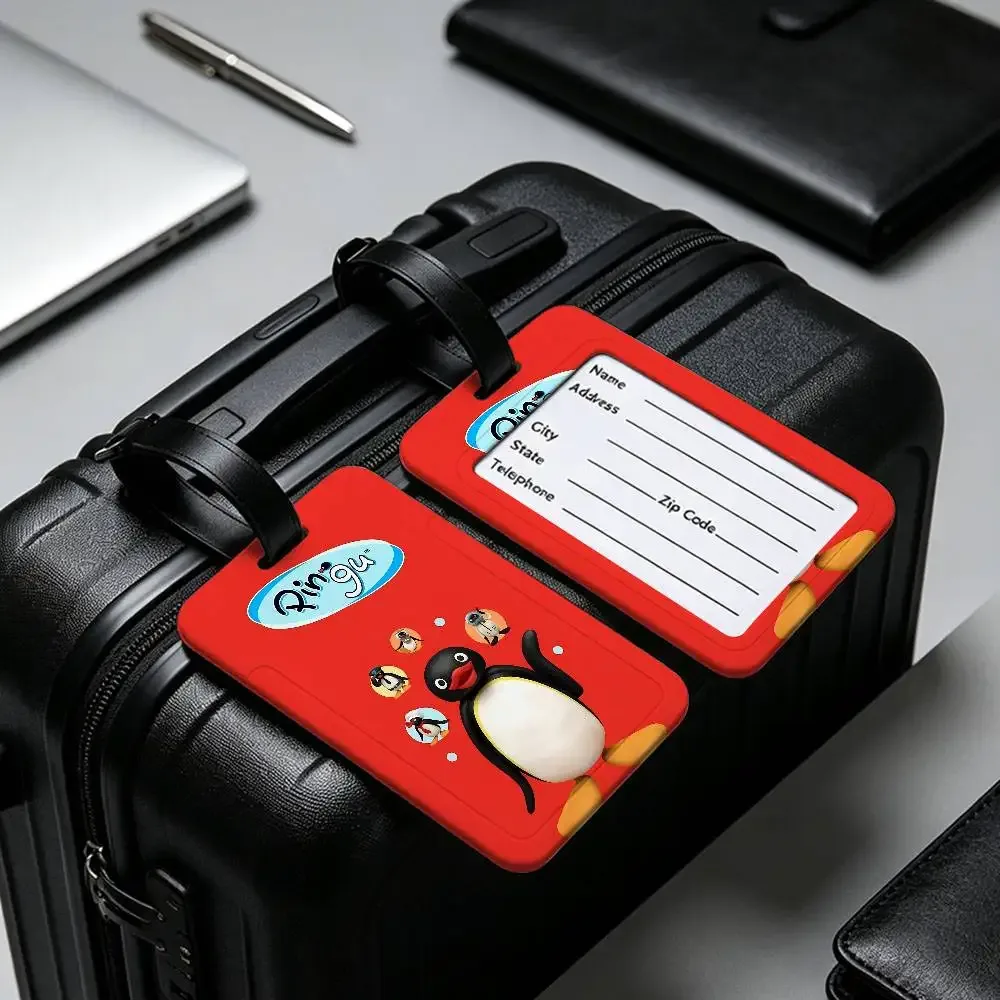 étiquette de bagage classique p-pingu en pvc, porte-carte d'information, marqueur de nom anti-perte pour sac à dos