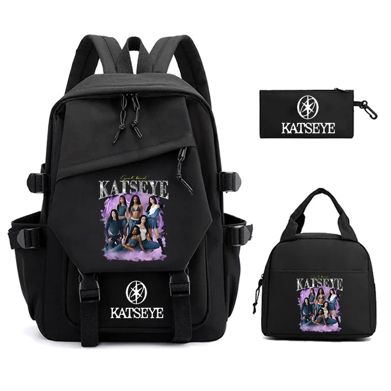 sac à dos imprimé katseye pour femmes, 3 pièces/ensemble, sac à déjeuner pour étudiants, trousse à crayons, sac d'école léger, sac à dos d'extérieur pour ordinateur portable