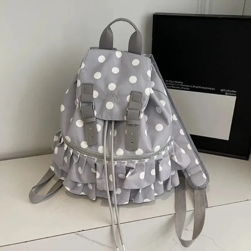 nouveau sac à dos femme en toile à volants et imprimé pois, grande capacité, idéal pour les vacances et les voyages
