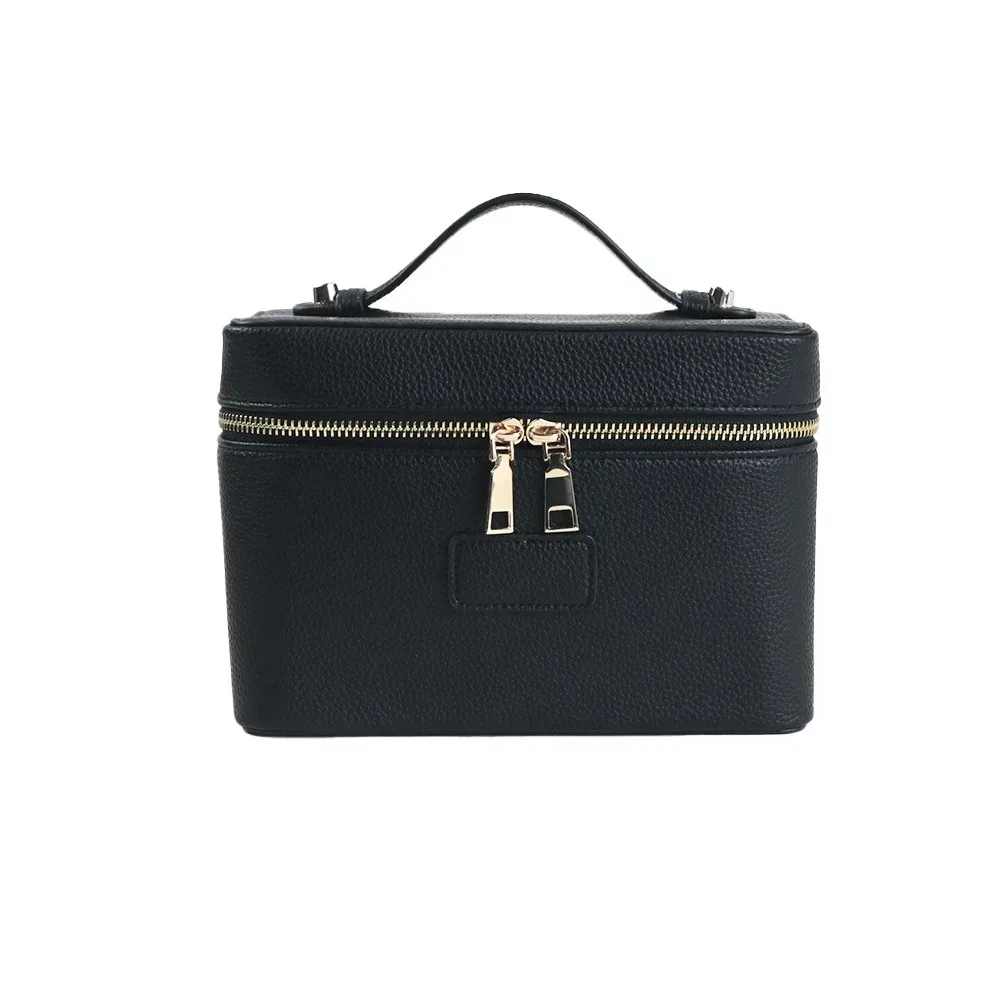 sac à maquillage en cuir pu, forme carrée, grande capacité, sac cosmétique à main, doublure amovible, pochette cosmétique imperméable ​ ​