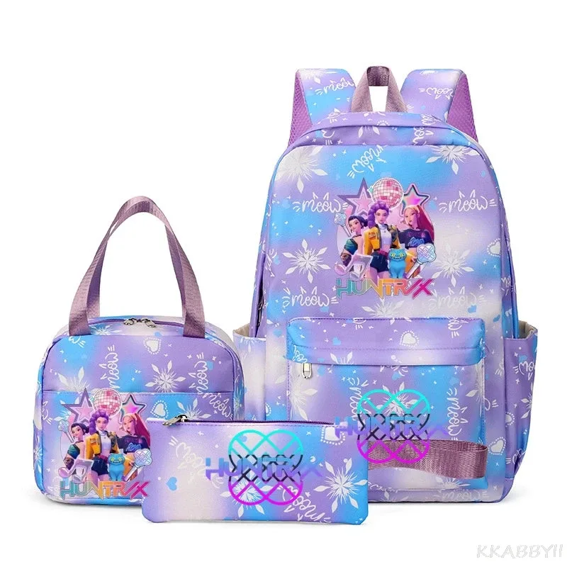 ensemble de 3 sacs à dos kpop demon hunters, sac d'école, sac à déjeuner, trousse à crayons, cadeau de rentrée scolaire pour fille, mochila de loisirs, sacs de voyage pour adolescents