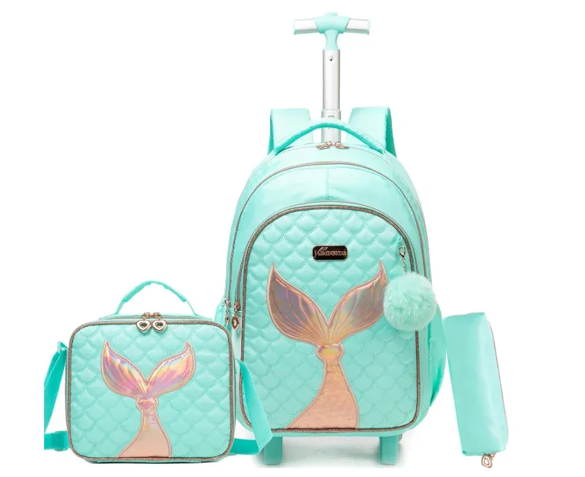 ensemble de sacs à dos à roulettes pour filles, chariot de voyage de 16 pouces, sac à dos à roulettes, sac à déjeuner, sac à stylos, sacs à roulettes d'école 3 en 1
