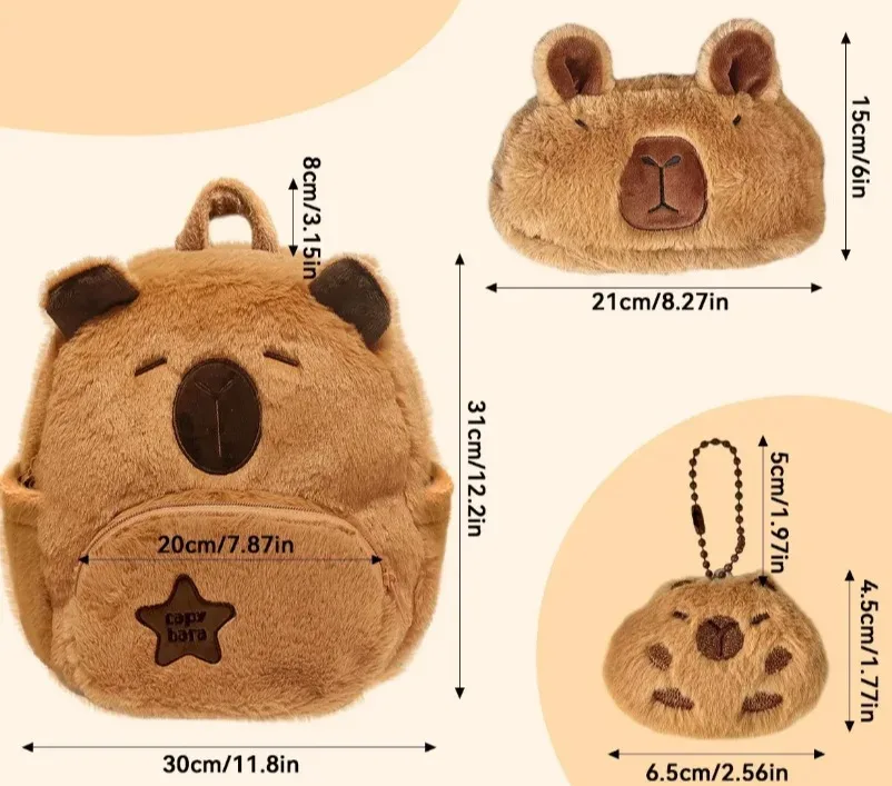 sac à dos en peluche capybara, mignon animal rempli doux marron clair avec rangement multifonctionnel pour les yeux, idéal pour le coussin de canapé, la décoration de la maison