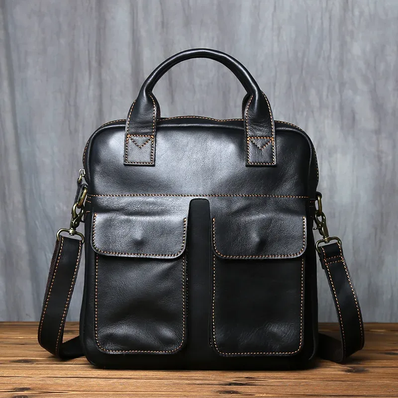 nzpj – sac à main rétro en cuir pour hommes, nouvelle couche supérieure verticale en peau de vache, sac messager à bandoulière simple, porte-documents d'ordinateur pour facteur