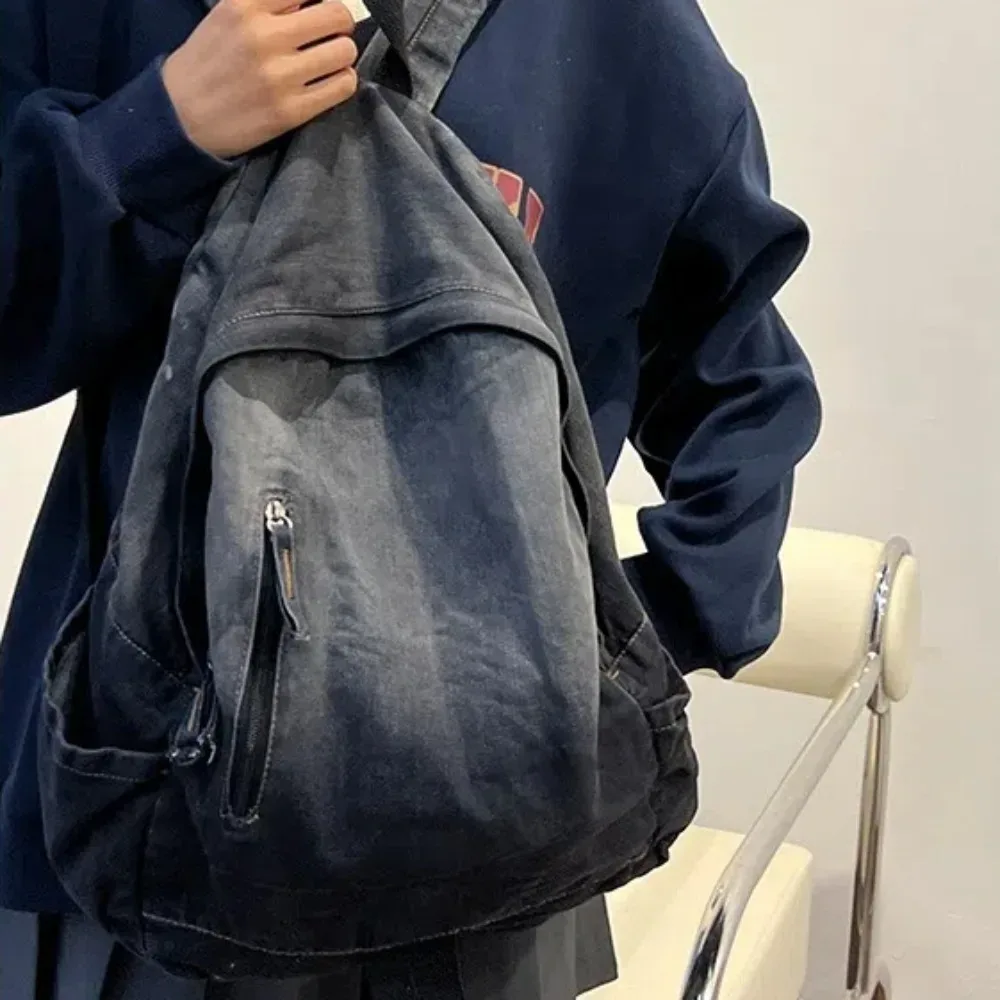 nouveau sac à dos en denim à motif étoile y2k, sac de livre de grande capacité, sac à dos de voyage punk pour adultes