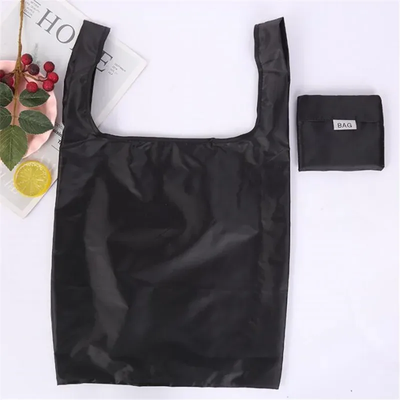 sac à provisions couleur unie écologique pliant réutilisable portable sac à bandoulière polyester pour voyage épicerie sac à provisions solide