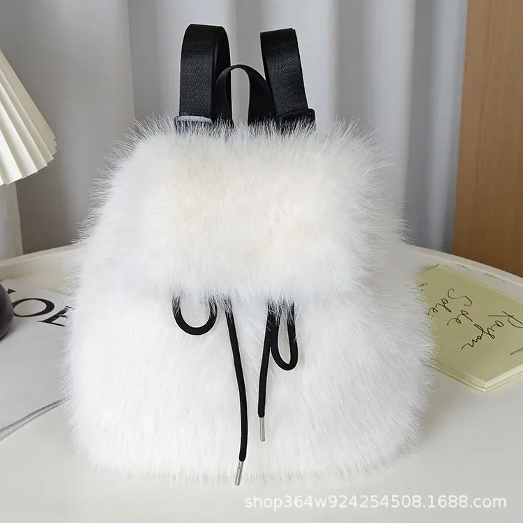 y2k sac à dos en peluche femmes petit mignon cordon léopard moelleux sac solide doux polaire sac à dos hiver chaud fausse fourrure mini sac à dos