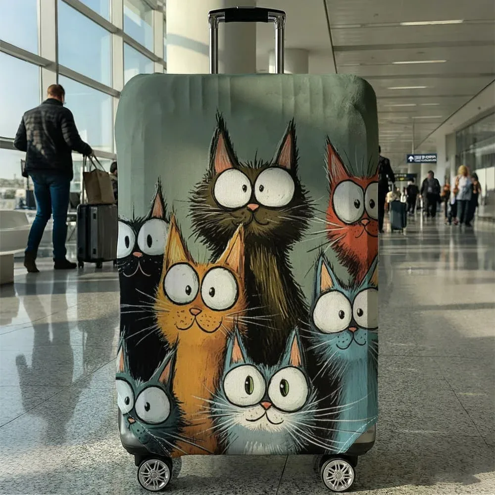 housse de protection pour bagages à motif de chat, adaptée aux bagages de 18 à 32 pouces, avec poignées, accessoires de voyage