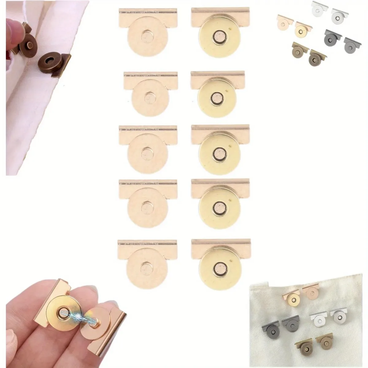 5 paires de boutons à pression en métal, fermoir à boucle magnétique sans couture pour sacs fourre-tout, vêtements et artisanat de bricolage, clip sans couture pour sac à main