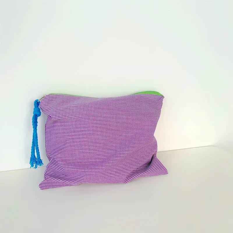 sac de maquillage à carreaux pour femmes et filles, grande capacité, sac cosmétique en coton, simple, portable, sac de rangement, pochette, sac de voyage, pochette de maquillage